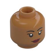 Tête de minifigurine Sourcils noirs, lèvres rouge foncé, sourire en coin / sourire bouche ouverte (Minifig Head Black Eyebrows, Dark Red Lips, Smirk/Open Mouth Smile)