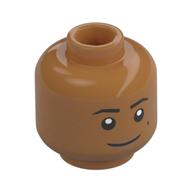 Tête de minifigurine gnome combattant, marques de beauté, sourcils noirs, lèvres nougat, sourire / clin d'œil (Minifig Head Gnome Fighter, Beauty Marks, Black Eyebrows, Nougat Lips, Smile/ Wink)