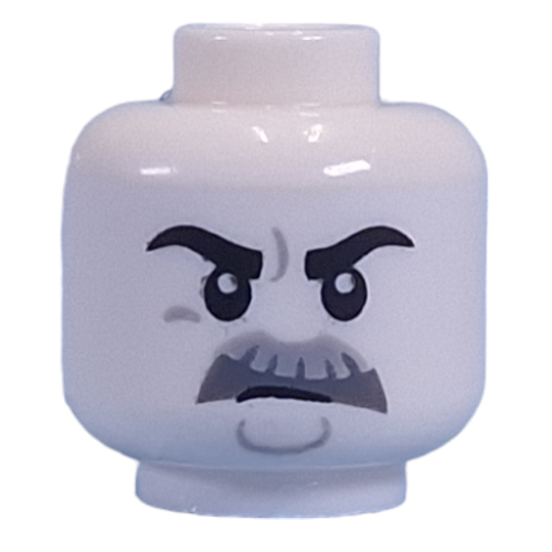 Tête de minifigurine Sourcils noirs, Moustache épaisse gris bleuâtre foncé, Motif imprimé sévère (Minifig Head Black Eyebrows, Thick Dark Bluish Grey Moustache, Stern Print)