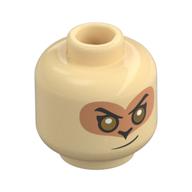 Tête de minifigurine monkie king, yeux d'or, nougat moyen masque oculaire / ombre à paupières, sourire déséquilibré / motif imprimé surpris (Minifig Head Monkie King, Gold Eyes, Medium Nougat Eyemask/Eyeshadow, Lopsided Grin/Surprised Print)