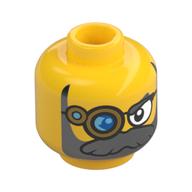 Tête de minifigurine Mr. Oz, Monocle doré avec lentille bleue, motif imprimé Barbe Bleue (Minifig Head Mr. Oz, Gold Monocle with Blue Lens, Light Bluish Gray Beard Print)