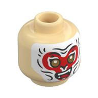 Tête de minifigurine Roi des singes, yeux d'or, heureux, rouge et blanc Facepaint / Nougat visage motif imprimé (Minifig Head Monkey King, Gold Eyes, Happy, Red and White Facepaint / Nougat Face Print)