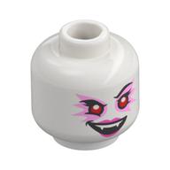 Tête de minifigurine Jamais sorcière, yeux rouges, fard à paupières rose vif, lèvres magenta, dents fendues / grand motif imprimé de marquage magenta Triganle (Minifig Head Never Witch, Red Eyes, Bright Pink Eyeshadow, Magenta Lips, Fanged Teeth / Large Magenta Triganle Marking Print)