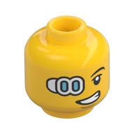 Tête de minifigurine, œil de cyborg moyen azur et blanc, motif imprimé sourire déséquilibré (Minifig Head, Medium Azure and White Cyborg Eye, Lopsided Smile Print)