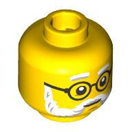 Tête de minifigurine Dr. Kilroy, Sourcils blancs, Barbe, Moustache, Lunettes noires motif imprimé (Minifig Head Dr. Kilroy, White Eyebrows, Beard, Moustache, Black Glasses Print)