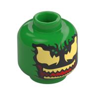 Tête de minifigurine Bouffon Vert, brillant jaune clair grands yeux, dents, langue rouge, masque de venin noir demi / complet (Minifig Head Green Goblin, Bright Light Yellow Large Eyes, Teeth, Red Tongue, Half/Full Black Venom Mask)
