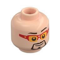 Tête de minifigurine Tony Stark, lunettes rouges, verre jaune, barbe noire, sourcil levé (Minifig Head Tony Stark, Red Glasses, Yellow Glass, Black Beard, Raised Eyebrow)