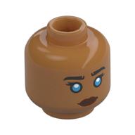 Tête de minifigurine Chani, sourcils noirs, yeux azur foncé, Lèvres marron rougeâtre / Masque argenté (Minifig Head Chani, Black Eyebrows, Dark Azure Eyes, Reddish Brown Lips / Silver Mask)