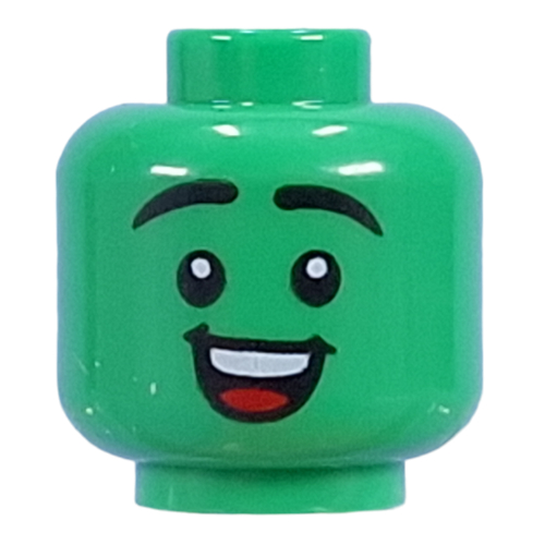 Tête de minifigurine Sourcils surélevés noirs, sourire heureux de mille ouvert (Minifig Head Black Raised Eyebrows, Open Mile Happy Smile)