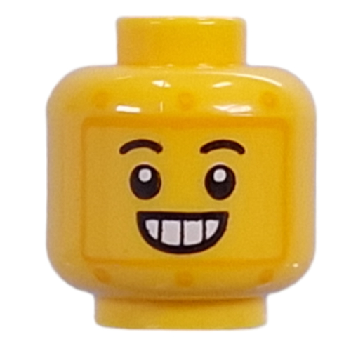 Tête de minifigurine, collé sur le visage avec grand sourire sourire / vert citron alien sur fond noir sérigraphié (Minifig Head, Glued on Face with Big Smile Grin / Lime Alien on Black Screen Print)