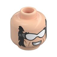 Tête de minifigurine Wolverine, favoris, barbe naissante, lunettes blanches avec motif imprimé sourire / sourire (Minifig Head Wolverine, Sideburns, Stubble Beard, White Goggles with Smile / Smirk Print)
