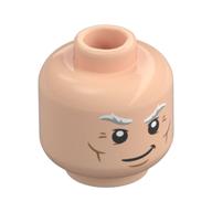 Tête de minifigurine magnéto, sourcils blancs, rides, sourire déterminé / dents en colère motif imprimé (Minifig Head Magneto, White Eyebrows, Wrinkles, Determined Smirk / Angry Teeth Print)