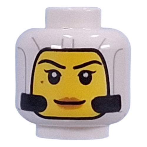 Hotte Tête de minifigurine blanche, visage jaune, microphones, lèvres pêche (Minifig Head White Hood, Yellow Face, Microphones, Peach Lips)