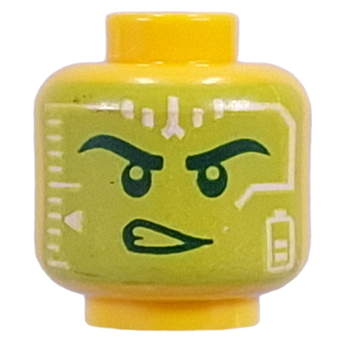 Affichage tête de vert citron minifigurine (houd), regard déterminé / sourire visage clair (Minifig Head Lime Heads-Up Display (HUD), Determined Look/Clear Face Smirk)
