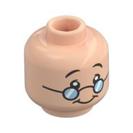 Tête de minifigurine Doc, sourcils noirs, Petites lunettes, bouche ouverte / sourire bouche fermée (Minifig Head Doc, Black Eyebrows, Small Glasses, Open Mouth/Closed Mouth Smile)