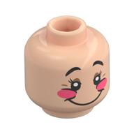 Tête de minifigurine timide, joues roses, fard à paupières orange foncé, grand sourire, sourire bouche ouverte (Minifig Head Bashful, Rosy Cheeks, Dark Orange Eyeshadow, Big Smile, Open Mouth Smile)