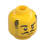 Tête de minifigurine, johnny thunder, favoris rayés noirs, barbe naissante, moustache bouclée (Minifig Head, Johnny Thunder, Black Striped Sideburns, Stubbled Beard, Curly Mustache)