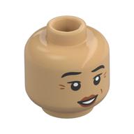 Tête de minifigurine clerc nain, sourcils noirs, pattes d'oie, lèvres de pêche, sourcil levé, sourire / sévère, en colère (Minifig Head Dwarf Cleric, Black Eyebrows, Crows Feet, Peach Lips, Raised Eyebrow, Smile / Stern, Angry)