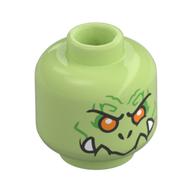 Tête de minifigurine Démon à neuf têtes, rides vert vif, yeux oranges, crocs, bouche fermée / ouverte Motif imprimé bouche (Minifig Head Nine-Headed Demon, Bright Green Wrinkles, Orange Eyes, Fangs, Closed Mouth / Open Mouth Print)