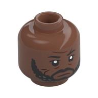 Tête de minifigurine Saw Gerrera, sourcils, barbe, moustache, cicatrice brun foncé, rides, bouche fermée / sourire en colère imprimé (Minifig Head Saw Gerrera, Eyebrows, Beard, Mustache, Dark Brown Scar, Wrinkles, Close Mouth / Angry Grin Print)