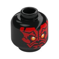 Tête de minifigurine Dark Maul, Tatouages rouges, motif : yeux jaunes et blancs (Minifig Head Darth Maul, Red Tattoos, Yellow and White Eyes Print)
