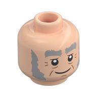 Tête de minifigurine Garrick Ollivander, sourcils épais gris bleuté clair, favoris fatigué sourire/peur (Minifig Head Garrick Ollivander, Thick Light Bluish Grey Eyebrows, Sideburns Tired Smile/Scared)
