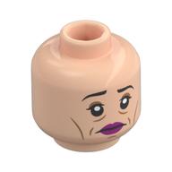 Tête de minifigurine Madame Maxime, Sourcils noirs fins, Fard à paupières beige foncé, Rides, Lèvres violettes foncées, Bouche fermée/bouche ouverte (Minifig Head Madame Maxime, Thin Black Eyebrows, Dark Tan Eyeshadow, Wrinkles, Dark Purple Lips, Closed Mouth/Open Mouth)