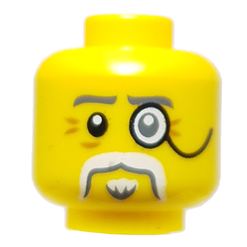 Tête de minifigurine Bleckt, sourcils gris bleuté foncé, moustache blanche, bouc, Monocle (Minifig Head Bleckt, Dark Bluish Grey Eyebrows, White Moustache, Goatee, Monocle)