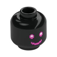 Tête de minifigurine avec yeux et bouche pixelisés magenta, sourire / colère (Minifig Head with Pixelated Magenta Eyes and Mouth, Smile/Angry)