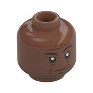 Tête de minifigurine Moff Gideon, Sourcils noirs, Rides brun rougeâtres, Condescendant (Minifig Head Moff Gideon, Black Eyebrows, Reddish Brown Wrinkles, Angry Grin/Condescending)