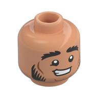 Tête de minifigurine Druide halfelin, sourcils noirs épais, barbe, sourire lopside / grand sourire (Minifig Head Halfling Druid, Thick Black Eyebrows, Beard, Lopsided Smirk/Big Smile)