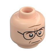 Tête de minifigurine chef martin brody, sourcils brun rougeâtre, sourire déséquilibré / verres argentés, motif : expression neutre (Minifig Head Chief Martin Brody, Reddish Brown Eyebrows, Lopsided Smile / Silver Glasses, Neutral Print)