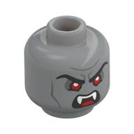 Tête de minifigurine strahd von zarovich, sourcils noirs, yeux rouges, lignes gris bleuâtre foncé, sourcil levé, sourire déséquilibré / grognement en colère, crocs (Minifig Head Strahd von Zarovich, Black Eyebrows, Red Eyes, Dark Bluish Grey Lines, Raised Eyebrow, Lopsided Smile/Angry Snarl, Fangs)