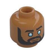 Tête de minifigurine Ezra Bridger, sourcils épais noirs, yeux bleu clair vif, barbe noire, moustache, expression neutre / en colère (Minifig Head Ezra Bridger, Thick Black Eyebrows, Bright Light Blue Eyes, Black Beard, Moustache, Neutral/Angry)