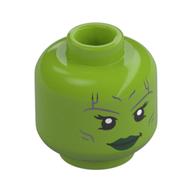 Tête de minifigurine Gamora, double visage, lignes argentées, lèvres vert foncé, sourire bouche ouverte / en colère (Minifig Head Gamora, Dual Sided, Silver Lines, Dark Green Lips, Open Mouth Smile / Angry)
