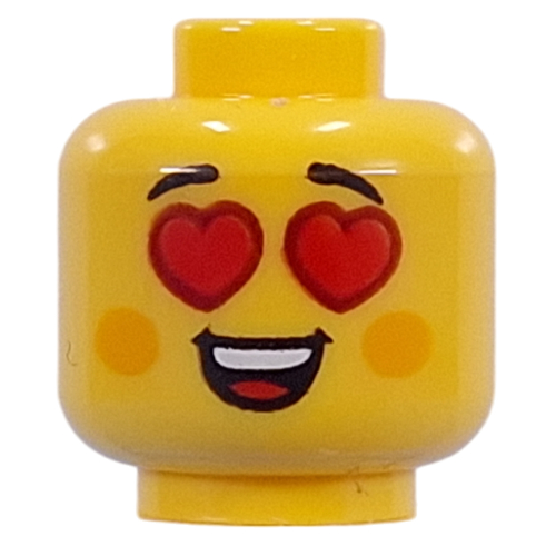 Tête de minifigurine Joues orange clair vif, sourire neutre / bouche ouverte, cœurs rouges pour les yeux (Minifig Head Bright Light Orange Cheeks, Neutral Smile / Open Mouth, Red Hearts for Eyes)