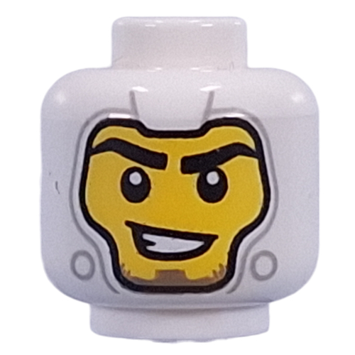 Tête de minifigurine Masque facial, visage jaune, sourcils noirs, masque respiratoire / sourire tordu (Minifig Head Facemask, Yellow Face, Black Eyebrows, Breathing Mask / Crooked Smile)