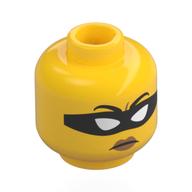 Tête de minifigurine, yeux blancs, lèvres pêche, masque pour les yeux noirs / confus (Minifig Head, White Eyes, Peach Lips, Black Eye Mask / Confused)