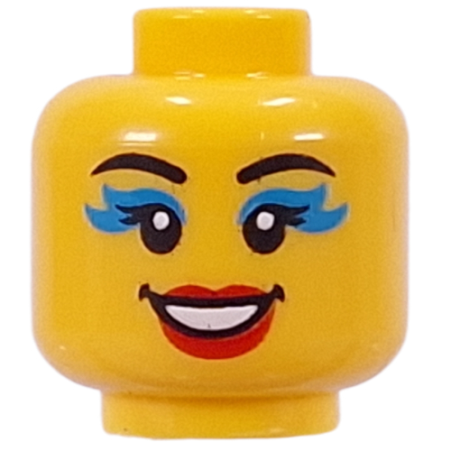 Tête de minifigurine Sourcils noirs, Fard à paupières turquoise foncé, lèvres rouges, bouche ouverte Sourire / Cri (Minifig Head Black Eyebrows, Dark Turquoise Eyeshadow, Red Lips, Open Mouth Smile / Scream)