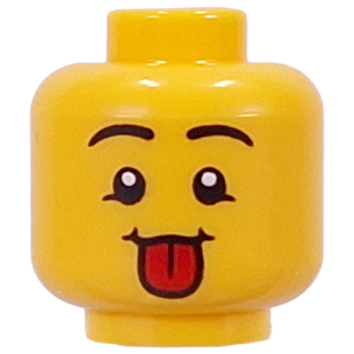 Tête de minifigurine sourcils noirs, langue qui sort, strabisme / bandage, bouche ouverte, dent ébréchée (Minifig Head Black Eyebrows, Tongue Sticking Out, Squint / Bandage, Open Mouth, Chipped Tooth)