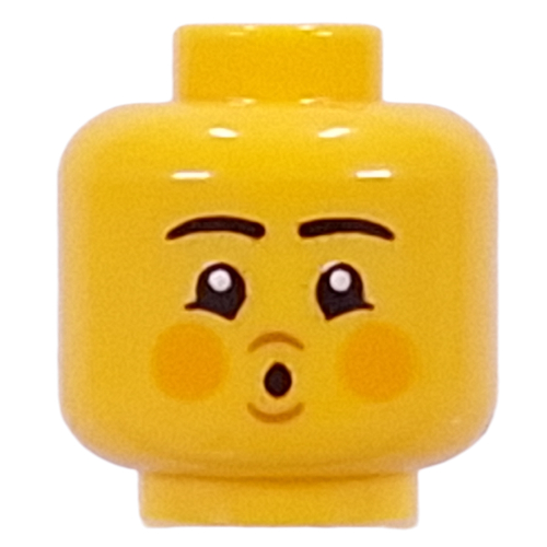 Tête de minifigurine Sourcils noirs, joues, bouche ouverte Sourire / Soufflage (Minifig Head Black Eyebrows, Cheeks, Open Mouth Smile / Blowing)
