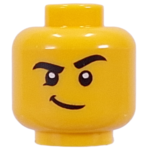 Tête de minifigurine Sourcils noirs épais, sourcil levé, sourire en coin / bouche ouverte, Pansement de langue, Transpiration (Minifig Head Thick Black Eyebrows, Raised Eyebrow, Smirk / Open Mouth, Tongue Panting, Sweat)