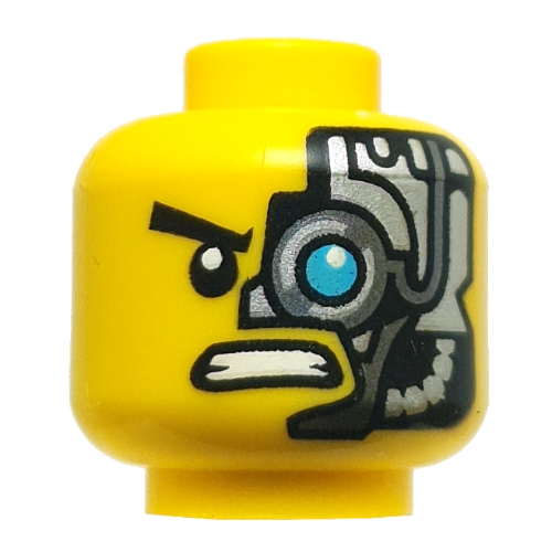 Tête de minifigurine Sourcils noirs Zane, côté neutre / cyborg avec œil moyen Azur (Minifig Head Zane Black Eyebrows, Neutral / Cyborg Side with Medium Azure Eye)