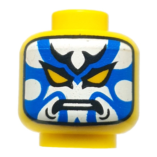 Tête de minifigurine kabuki Harumi, visage blanc et bleu, visage en colère / roseau, sourire tordu (Minifig Head Kabuki Harumi, White/Blue Face, Angry / Reed Face, Crooked Smile)