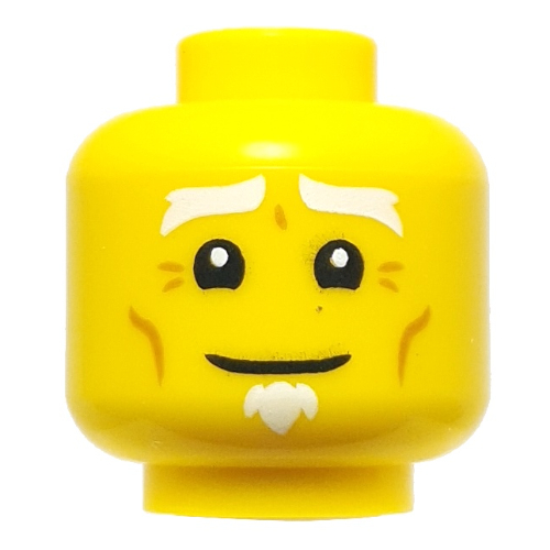 Tête de minifigurine Premier Spinjitzu maître, sourcils blancs, bouc, rides, queue de cheval tressée dans le dos (Minifig Head First Spinjitzu Master, White Eyebrows, Goatee, Wrinkles, Braided Ponytail in the Back)