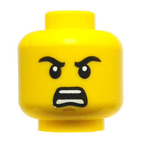Tête de minifigurine Jeune Wu, Sourcils noirs, Sourire lopside / Cri en colère (Minifig Head Young Wu, Black Eyebrows, Lopsided Smile / Angry Scream)