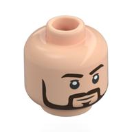 Tête de minifigurine William T. Riker, sourcils brun rougeâtre, barbe, moustache, sourire bouche ouverte / expression neutre (Minifig Head William T. Riker, Reddish Brown Eyebrows, Beard, Moustache, Open Mouth Smile / Neutral)