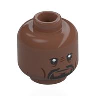 Tête de minifigurine Worf, barbe noire, moustache, crêtes de nez brun rougeâtre, neutre / en colère (Minifig Head Worf, Black Beard, Moustache, Reddish Brown Nose Ridges, Neutral / Angry)