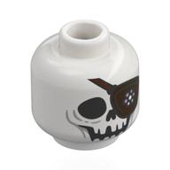 Tête de minifigurine Willie à un œil, crâne squelette, cache-œil brun foncé, bijoux en argent (Minifig Head One-Eyed Willie, Skeleton Skull, Dark Brown Eyepatch, Silver Jewels)