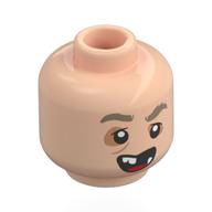 Tête de minifigurine lotney "Sloth" fratelli, sourcils beige foncés, yeux déverrouillés, fard à paupières nougat, bouche ouverte, dents cassées (Minifig Head Lotney "Sloth" Fratelli, Dark Tan Eyebrows, Lopsided Eyes, Nougat Eyeshadow, Open Mouth, Broken Teeth)